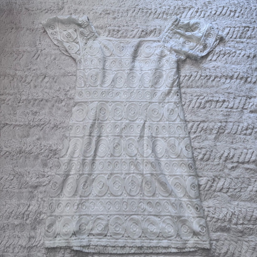 Signature Robbie Bee White Lace Dress Size 12 Petite Square Neck A-Line Easter